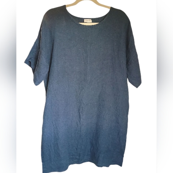LinenSea Dresses & Skirts - Linen Sea 100% Linen Sheath Shift Dress Blue Handmade Made in Lithuania L/XL